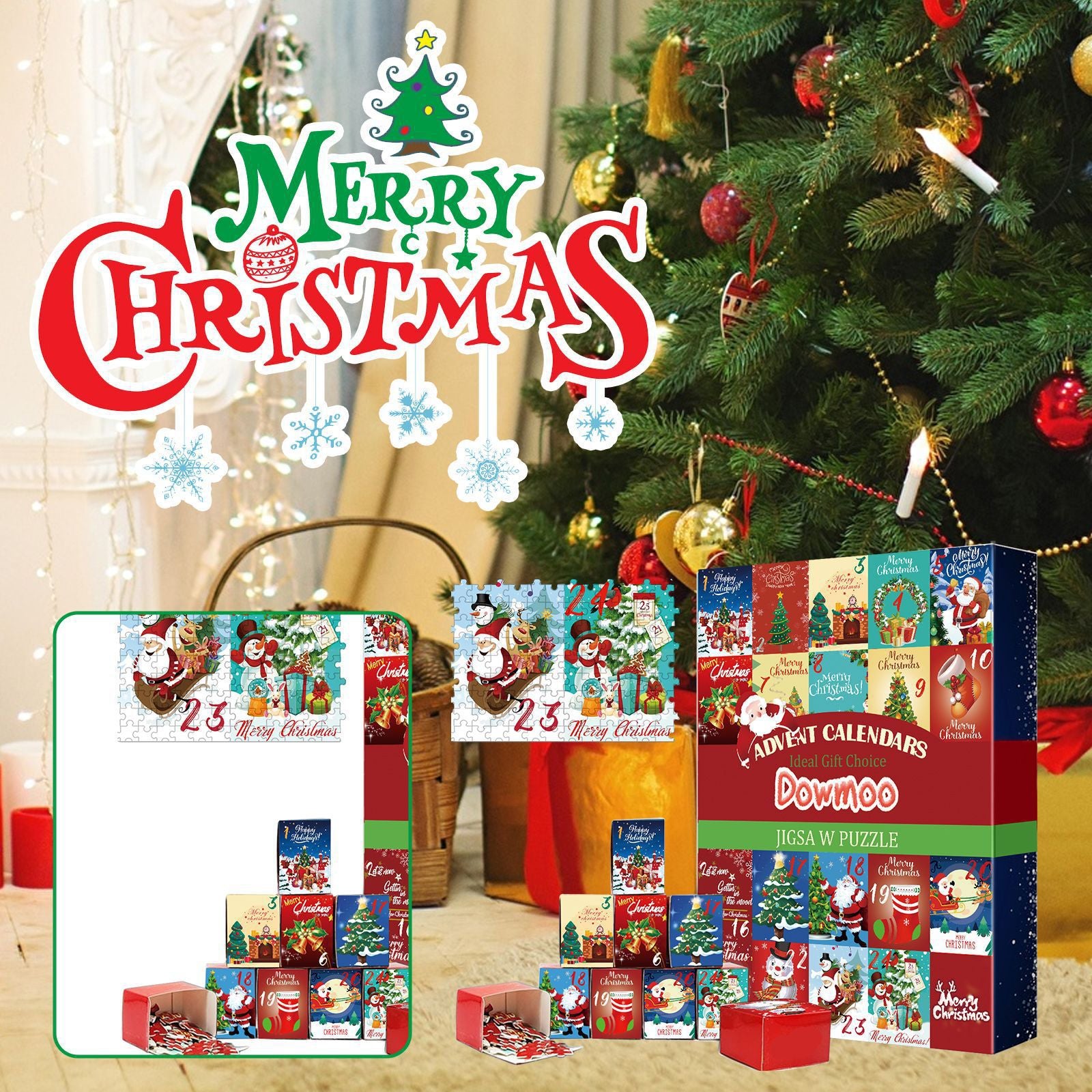 Dowmoo Christmas Advent Calendar Puzzle - 24-Piece Puzzle Surprise Countdown for Kids 4