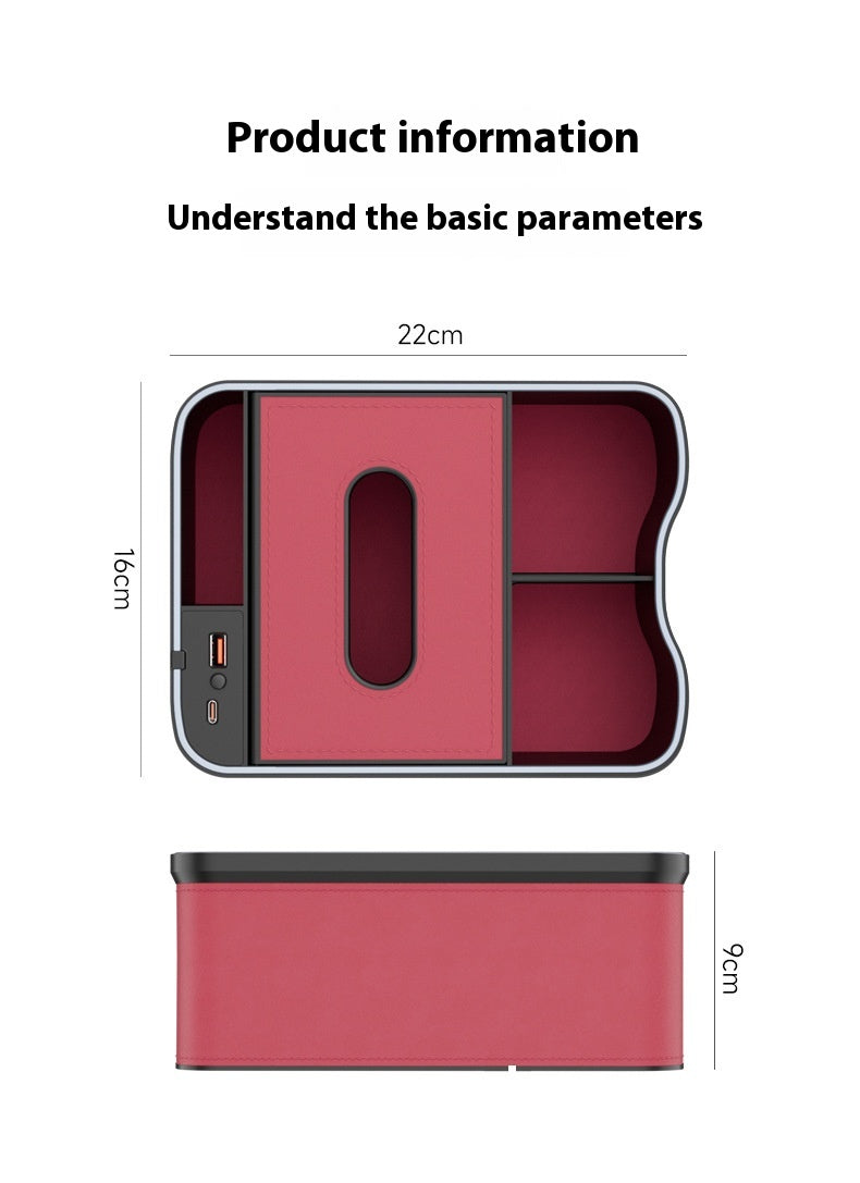 Volcano Red Car Armrest Storage Box with LED Ambient Light - Multifunctional Tissue Holder & Organizer for Car Interior 5