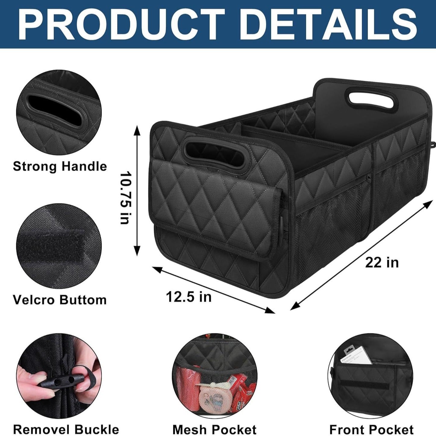 Black Foldable Car Trunk Storage Box with Multiple Compartments - Large Capacity Collapsible Organizer for Car 3