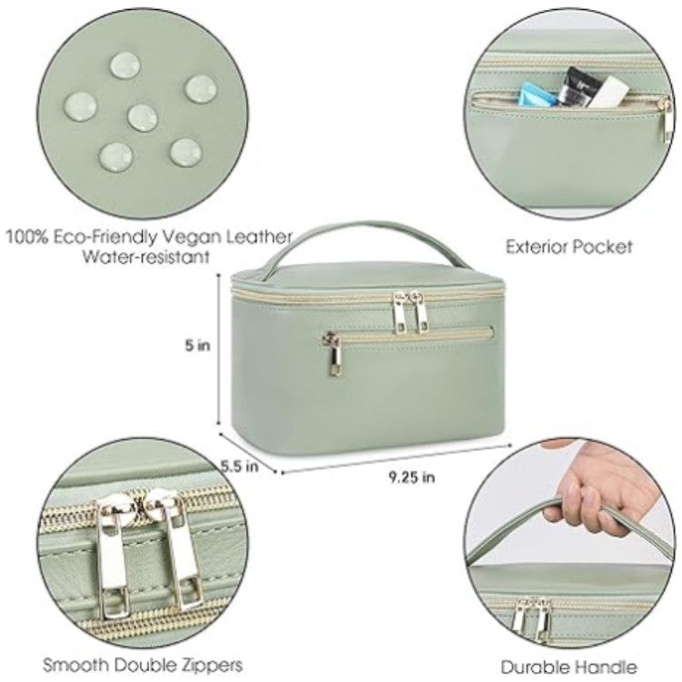 Green PU Leather Large Capacity Makeup Bag - Waterproof & Multifunctional Handbag for Women 5