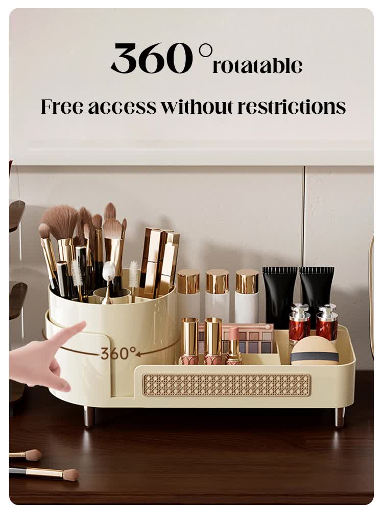 White Cosmetic Organizer - Rotating Desktop Makeup Brush Holder with Large Capacity Storage 3