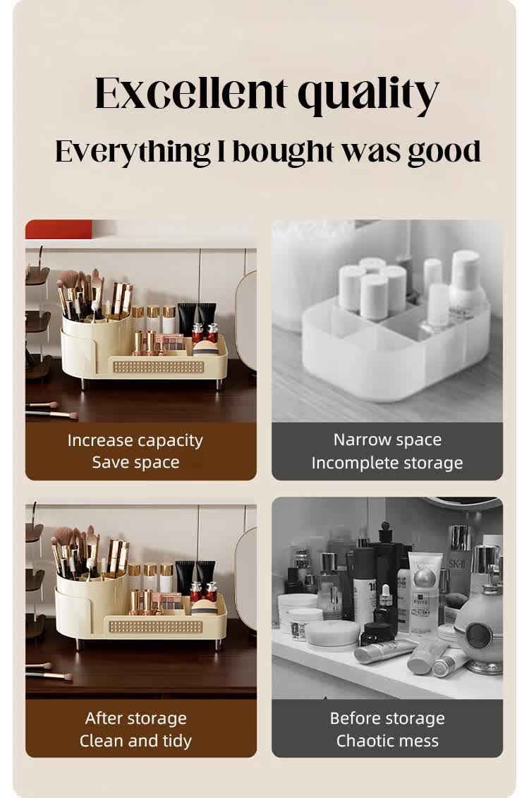 Brown Cosmetic Organizer - Rotating Desktop Makeup Brush Holder with Large Capacity Storage 4