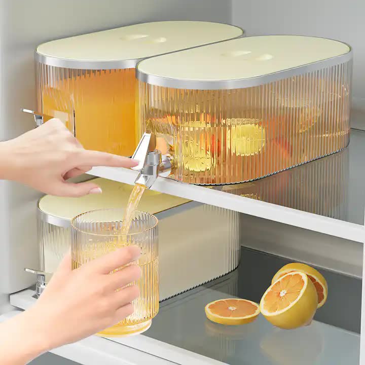 Cream White Refrigerator Cold Water Dispenser - 5.3L Fruit Tea Jug with Tap for Home Beverages 3