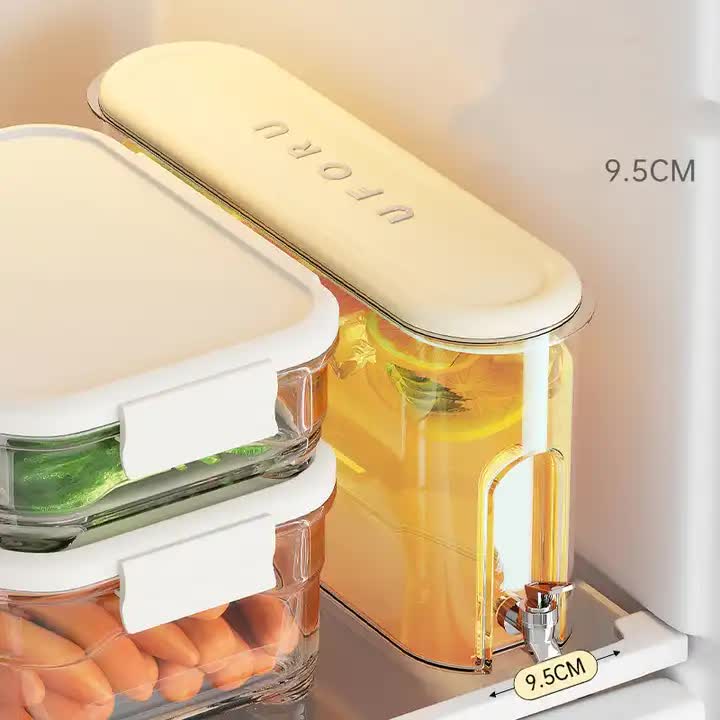 Green Refrigerator Cold Water Jug with Tap - 4L Large Capacity Sealed Beverage Dispenser for Juice and Water 3