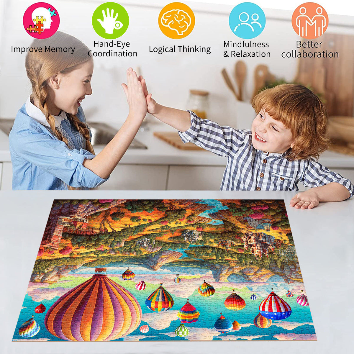 1000 Piece Hot Air Balloon Adventure Jigsaw Puzzle for Adults - Difficult Paper Puzzle for Adults with Beautiful Scenery, Stress Relief and Cognitive Enhancement 4