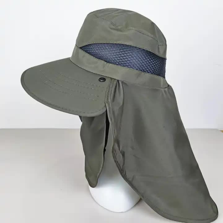Light Gray Outdoor UV Protection Hat for Men - Detachable Face & Neck Shield, Large Brim Sun Hat for Fishing, Hiking, and Outdoor Activities 3
