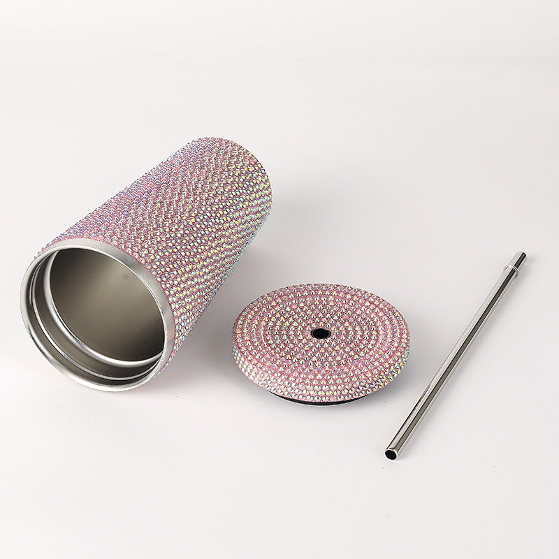 Diamond-Inlaid Insulated 304 Stainless Steel Cup with Straw - Double-Walled, Rhinestone Coffee Mug, Gift Cup for Beverages 3