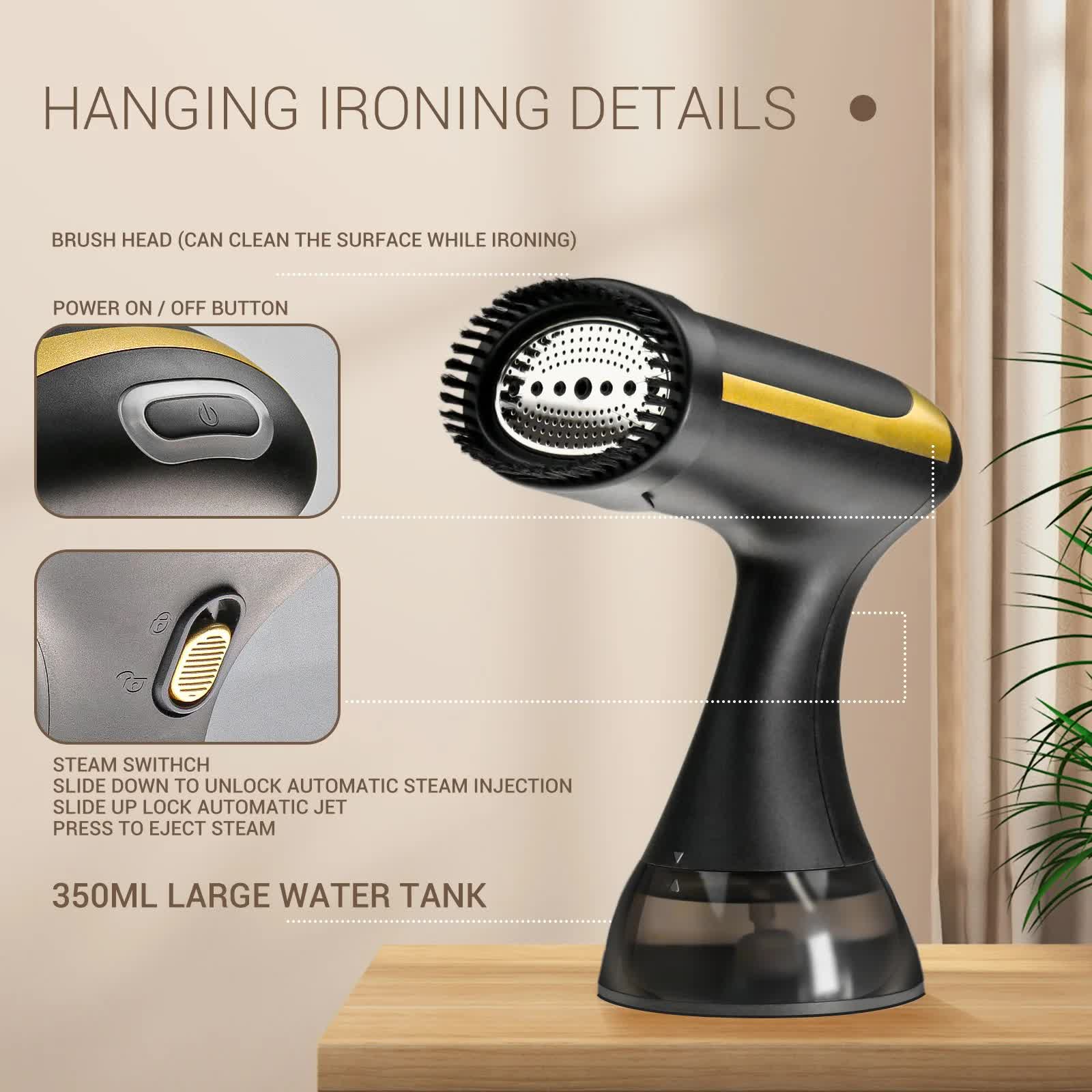 Black Handheld Garment Steamer - Portable Mini Steam Iron for Home Use, Wrinkle Remover & Fabric Freshener, Small Travel-Friendly Iron for Clothes, Steam Spray Clothes Steamer 4