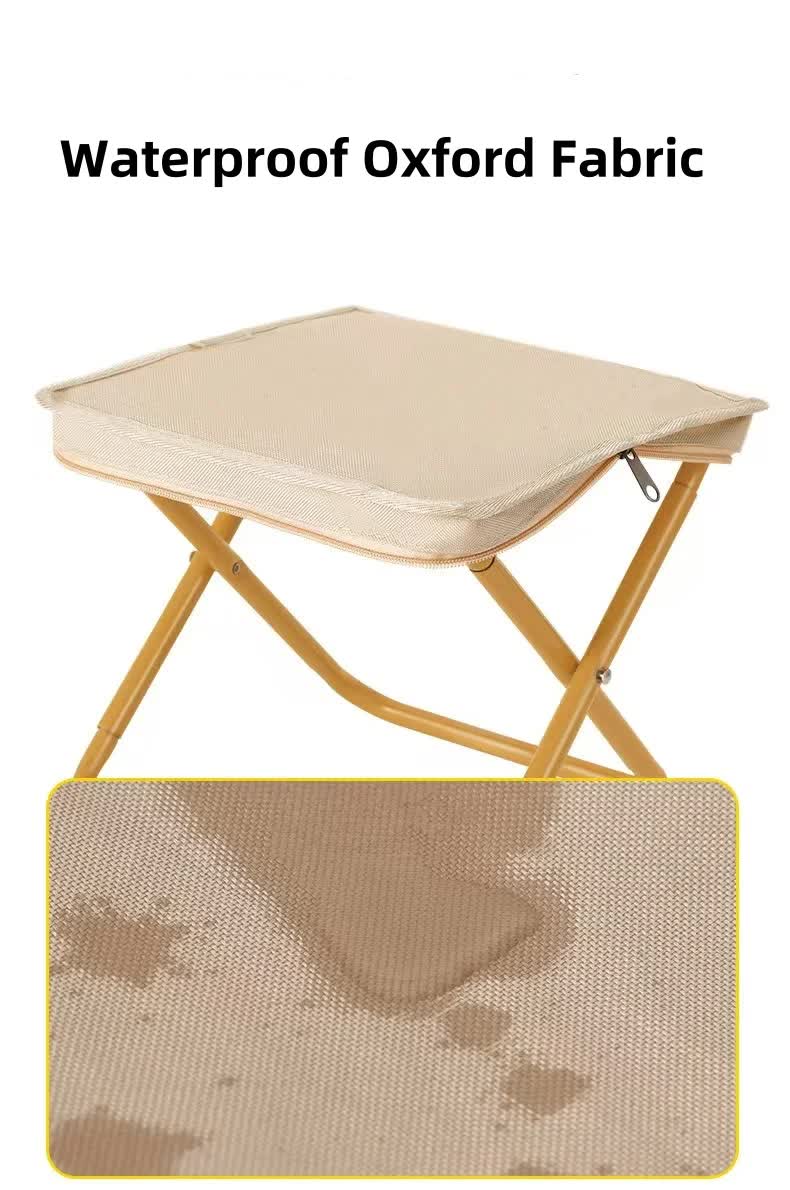 Beige Outdoor Folding Stool with Carrying Handle - Portable Camping Seat, Fishing Chair, Collapsible Zipper Stool for Outdoors, Queueing, and More 4