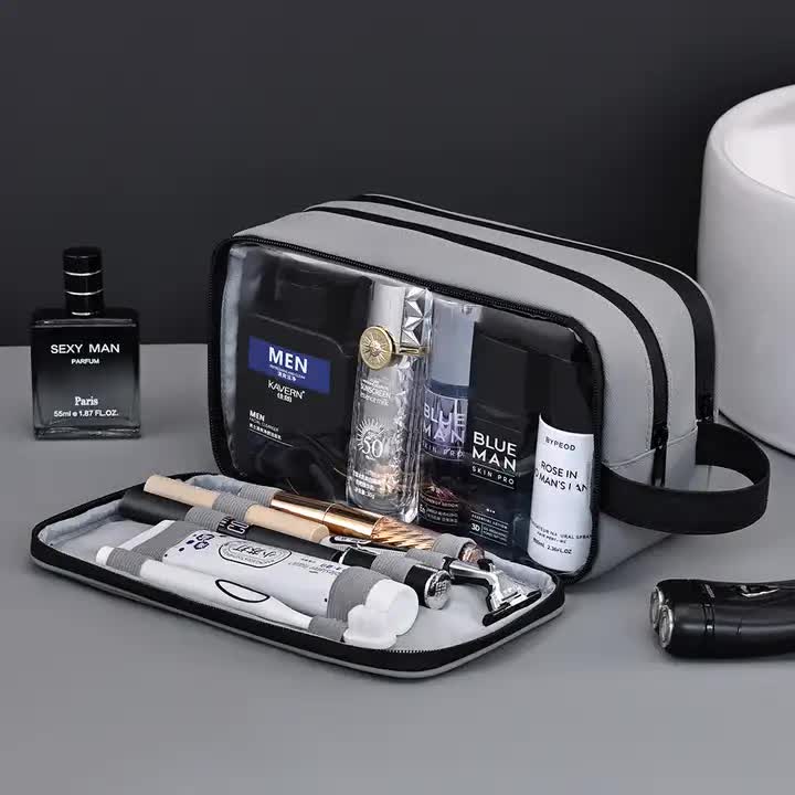 Black Elite Series 3-Layer Large Capacity Men's Toiletry Bag - Portable Travel Cosmetic Organizer with Premium Design 3