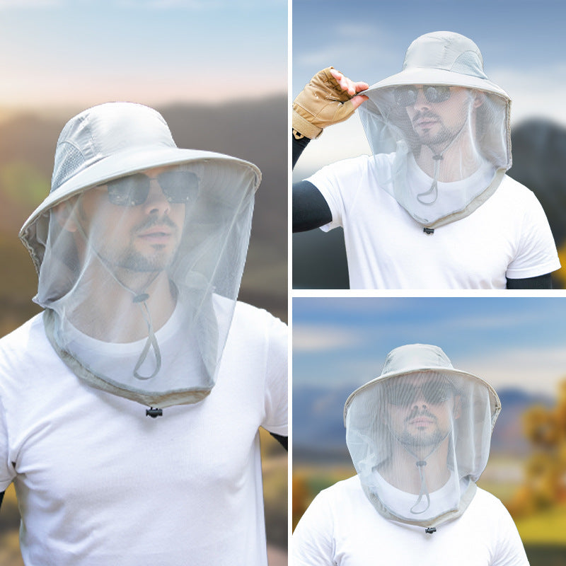Navy Blue Outdoor Mosquito-Proof Hat with Face Shield - Breathable Fishing Hat for Men, UV Protection Mesh Mask 4