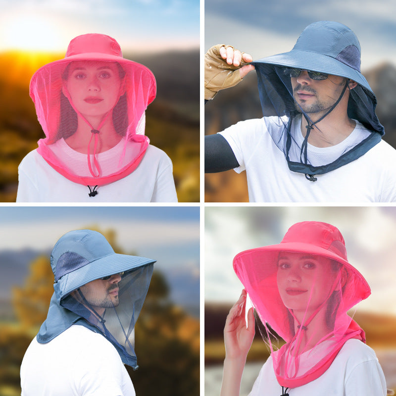 Khaki Outdoor Mosquito-Proof Hat with Face Shield - Breathable Fishing Hat for Men, UV Protection Mesh Mask 3
