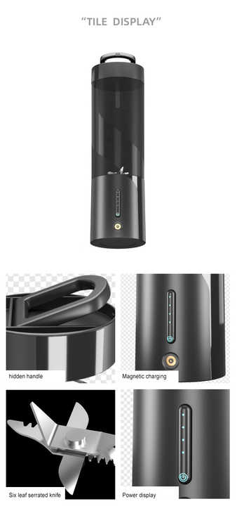 Pink Portable Juicer - Magnetic Charging Fresh Juice Blender, Multifunctional Ice Crushing Fruit Mixer 3