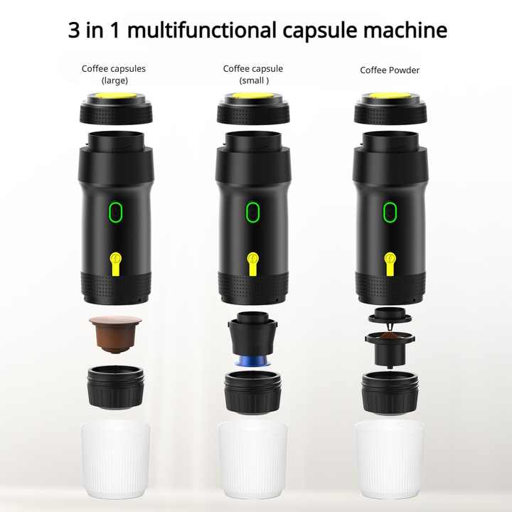 Black Portable Fully Automatic Espresso Coffee Machine - Universal 3-in-1 Capsule, Coffee Powder & Espresso Maker 3