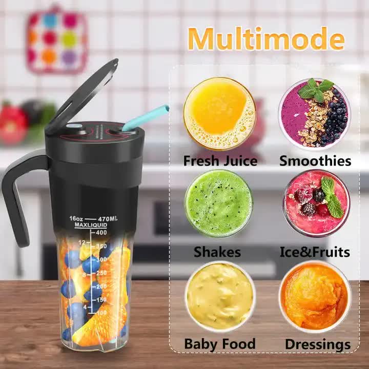 Black Portable Juicer Cup with Straw, USB Rechargeable 6-Blade Blender, Multi-Function Juice Maker for Travel and Outdoor Use 3