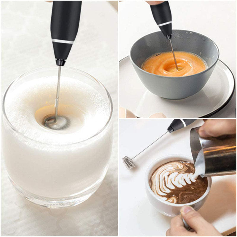 Black 304 Stainless Steel 3-Speed Handheld Electric Milk Frother, Egg Beater, Paint Mixer, and Milk Powder Blender 3