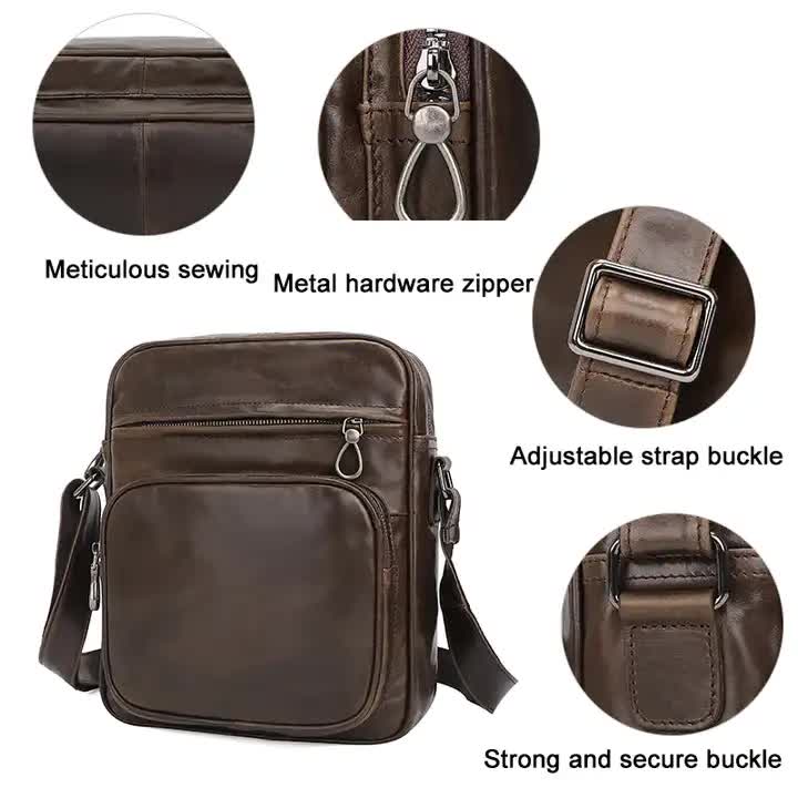 Brown Men's Genuine Leather Casual Shoulder Bag, Minimalist Crossbody Bag for Everyday Use 4