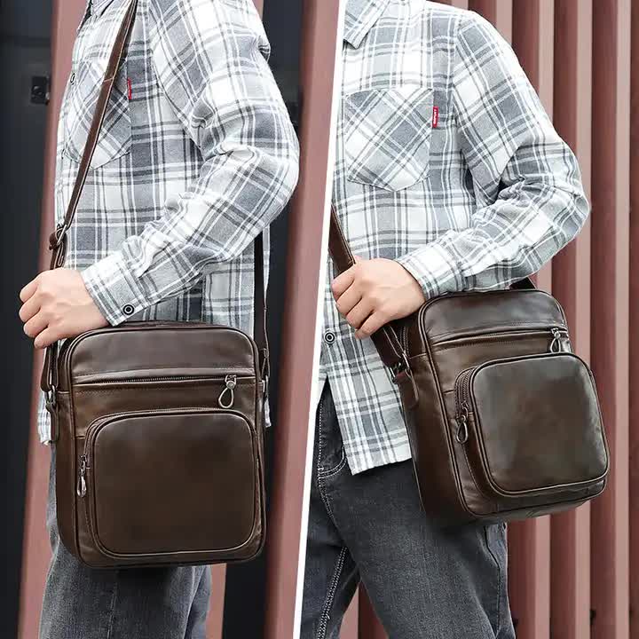 Brown Men's Genuine Leather Casual Shoulder Bag, Minimalist Crossbody Bag for Everyday Use 5