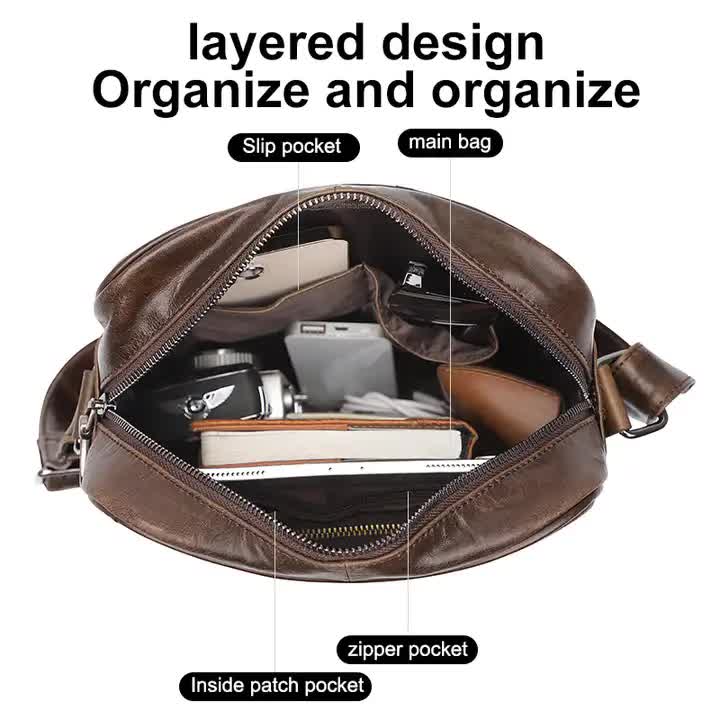 Dark Brown Men's Genuine Leather Casual Shoulder Bag, Minimalist Crossbody Bag for Everyday Use 5