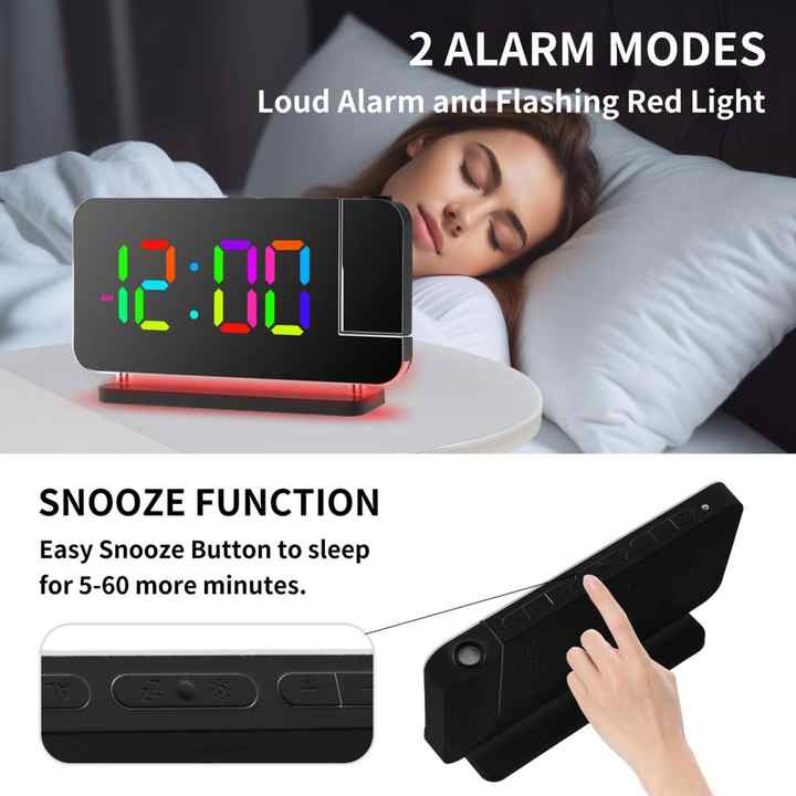 White RGB LED Projection Alarm Clock, Multi-Color Night Light with Snooze Function, Home Decor Digital Clock 4