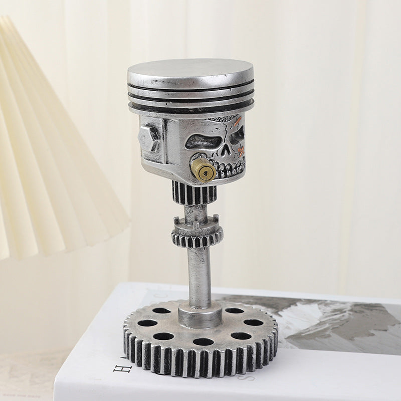 Piston Skull Face Sculpture, Resin Gear Decor, Industrial Style Home Decoration 3