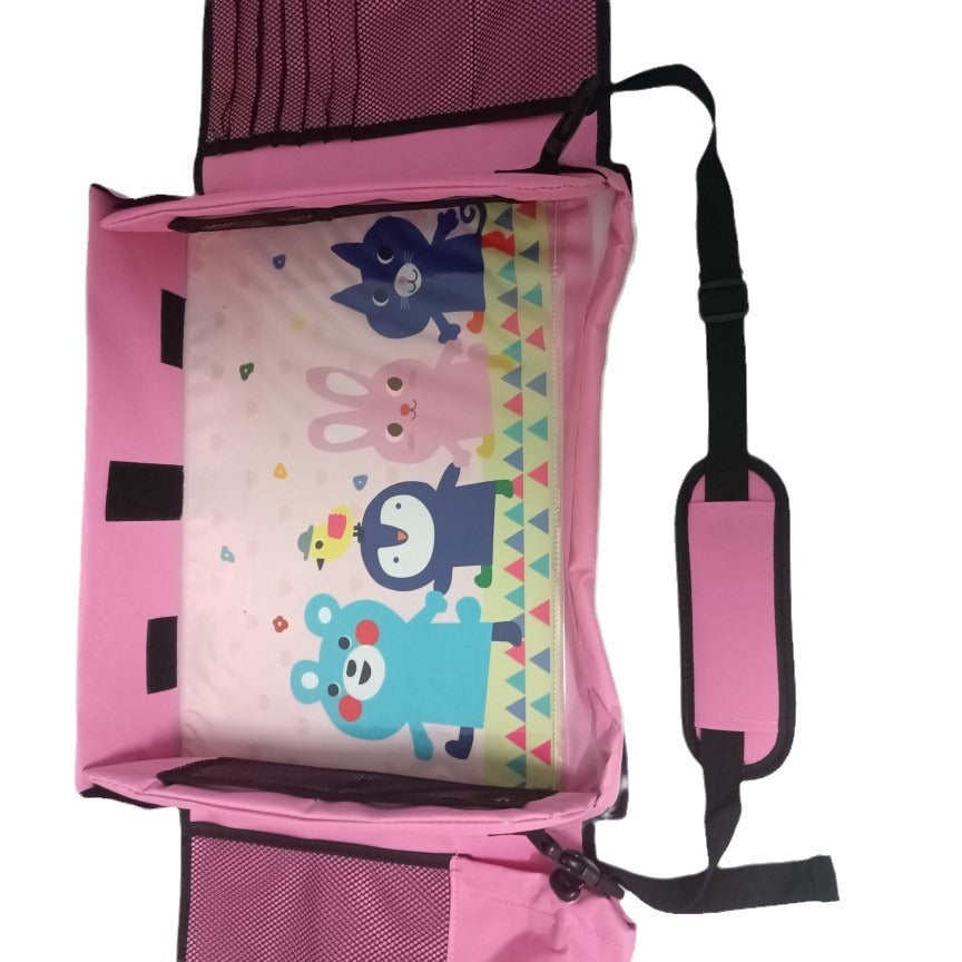 Blue Kids Travel Tray with Storage, Car Seat Organizer for Toys and Snacks 4