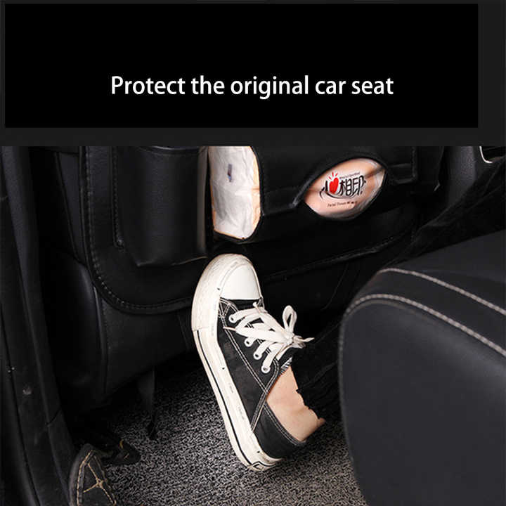 Chocolate Leather Car Backseat Organizer with Foldable Tray Table & Trash Bag - Multi-functional Car Storage Solution 3