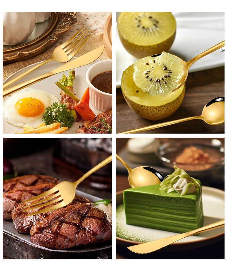 Gold Color Premium 24-Piece Stainless Steel Cutlery Set - Elegant Golden Steak Knife, Fork, and Spoon Set in Luxury Gift Box 6