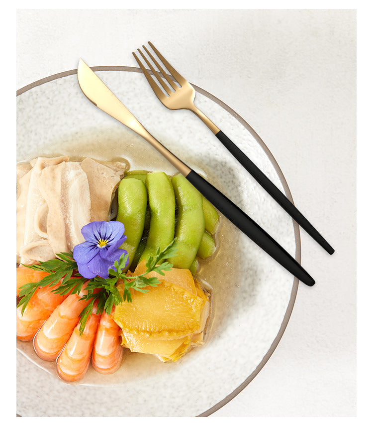 Pink Gold Color Premium 24-Piece Stainless Steel Cutlery Set - Elegant Golden Steak Knife, Fork, and Spoon Set in Luxury Gift Box 3