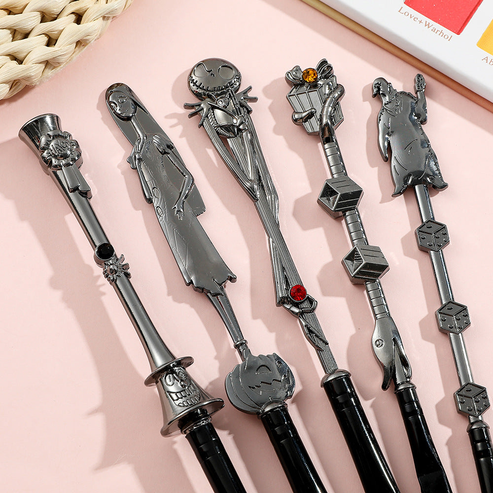5-Piece Gothic Skeleton Jack Makeup Brush Set - Halloween Horror-Themed Metal Eyeshadow Brushes for Creative Festive Gifts 4