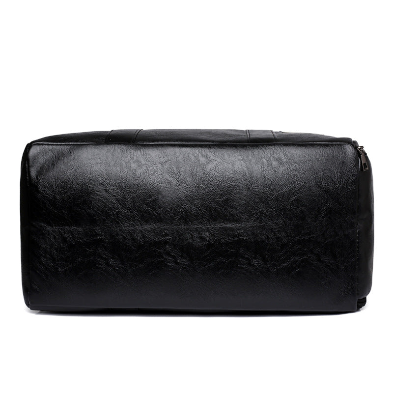 Black Men's Large-Capacity PU Leather Gym Bag - Travel, Shoulder, and Duffel Bag for Fitness and Yoga 5