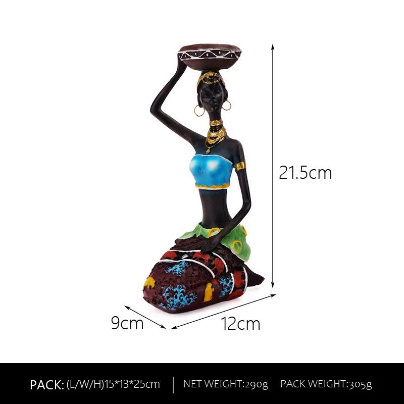 Blue European Resin African Woman Candle Holders - Decorative Tabletop Candle Stands for Coffee Bars & Home Decor 4