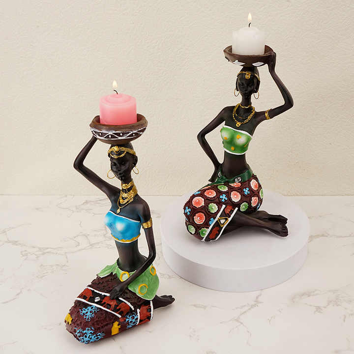 European Resin African Woman Candle Holders - Decorative Tabletop Candle Stands for Coffee Bars & Home Decor 3
