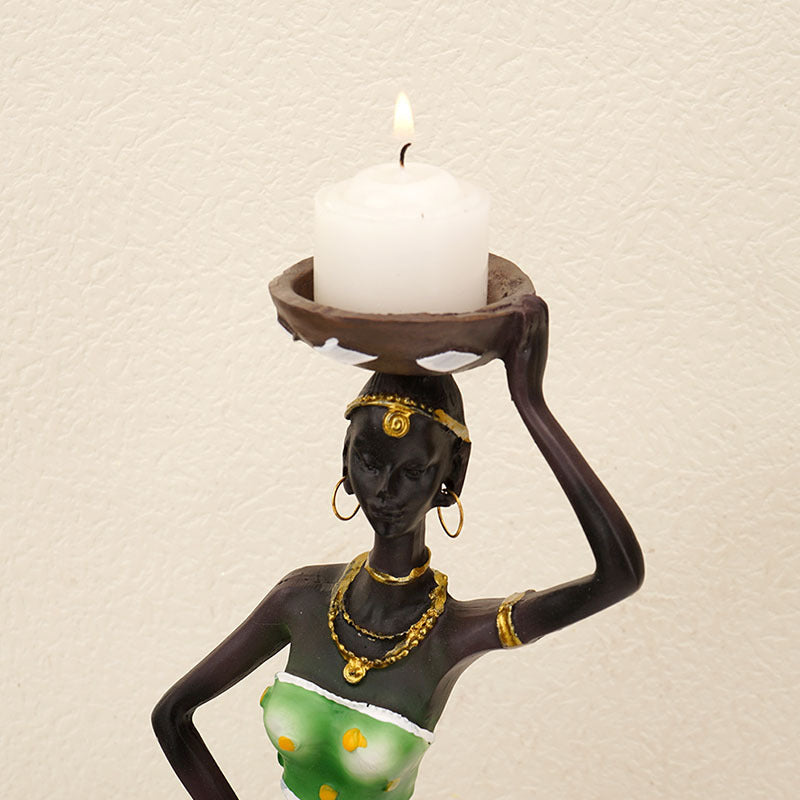 European Resin African Woman Candle Holders - Decorative Tabletop Candle Stands for Coffee Bars & Home Decor 4