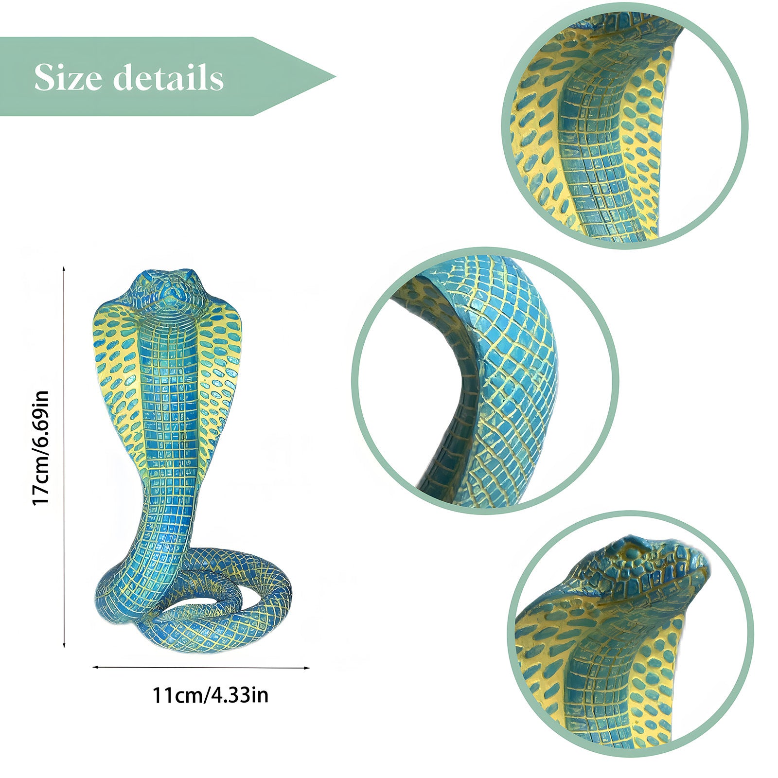 Blue Decorative Resin Cobra Statue - Unique Animal Figurine for Home Decor & Creative Gifts 3