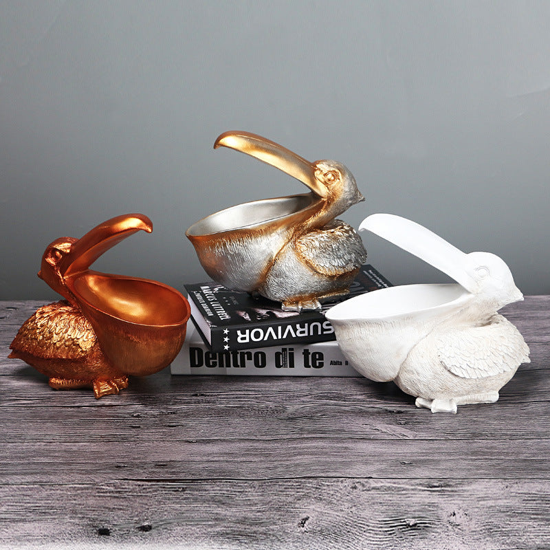 White Pelican Resin Decor Bowl - Unique Key, Candy, and Storage Organizer for Home Decoration 3
