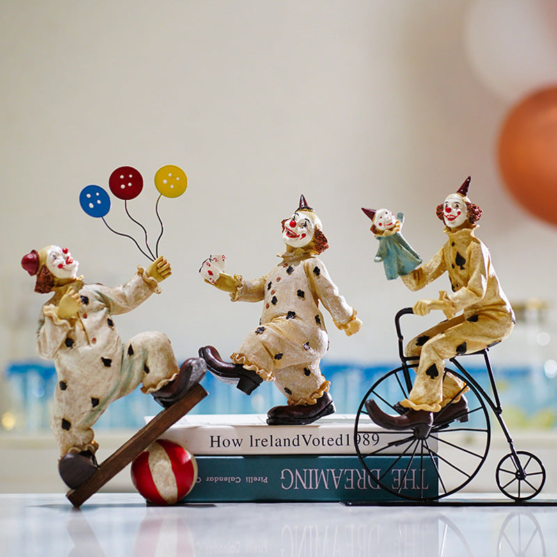 Vintage Circus Clown Figurines - Retro Balloon and Bicycle Ornaments 3
