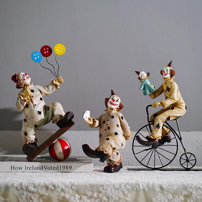 Vintage Circus Clown Figurines - Retro Balloon and Bicycle Ornaments 4