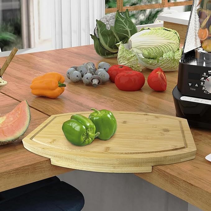 Corner Bamboo Cutting Board with Juice Groove – Space-Saving Kitchen Countertop Board 4