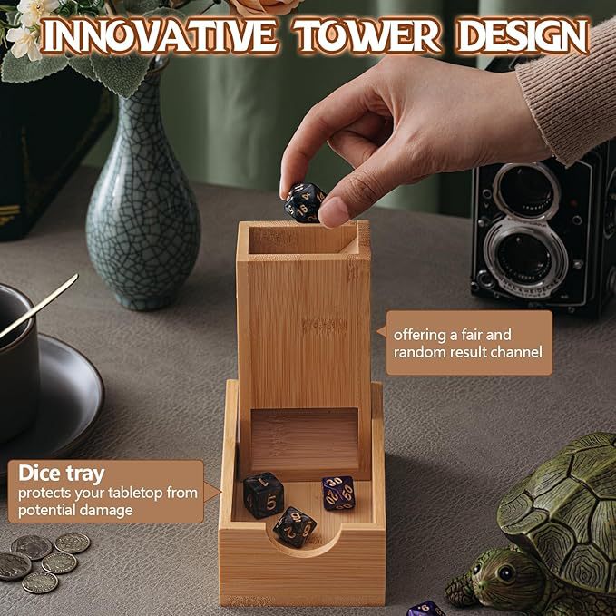 Portable Foldable Bamboo Dice Tower Set – Premium Wooden Dice Roller for Tabletop RPG and Board Games 3