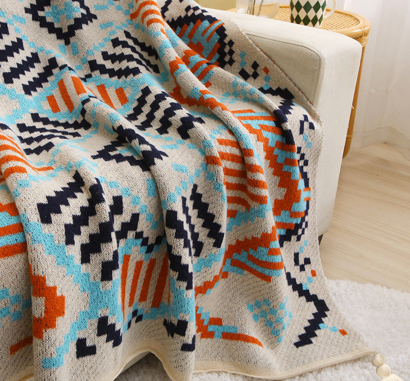 70X100cm Bohemian Woven Throw Blanket - Soft Decorative Sofa Cover with Tassels for Living Room and Bedroom 4