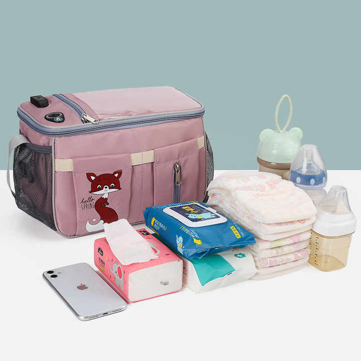 Yellow Stroller Organizer Bag - Multi-Functional Baby Bag with Touchscreen Window, USB Port, and Bottle Holders 3