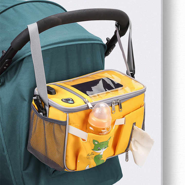 Green Stroller Organizer Bag - Multi-Functional Baby Bag with Touchscreen Window, USB Port, and Bottle Holders 5