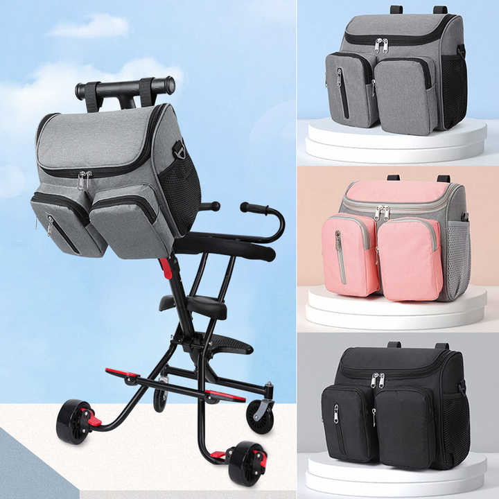 Grey Universal Stroller Organizer Bag - Multi-Pocket Hanging Storage Bag for Baby Essentials 4