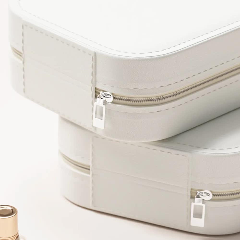 White LED Jewelry Box with Mirror - Smart Light Adjustment and Dual Power Charging for Travel and Home 4