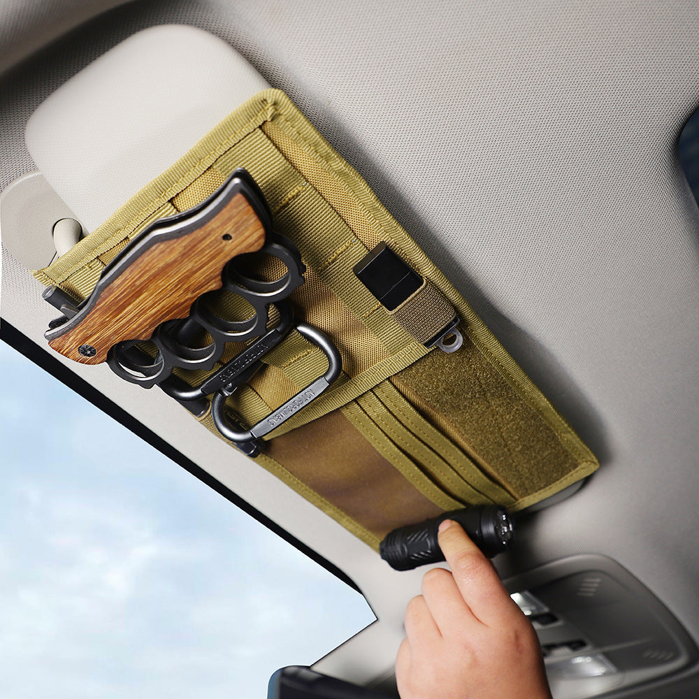 Black Car Sun Visor Organizer - Tactical Molle Storage Panel with Multi-Pocket Design 3