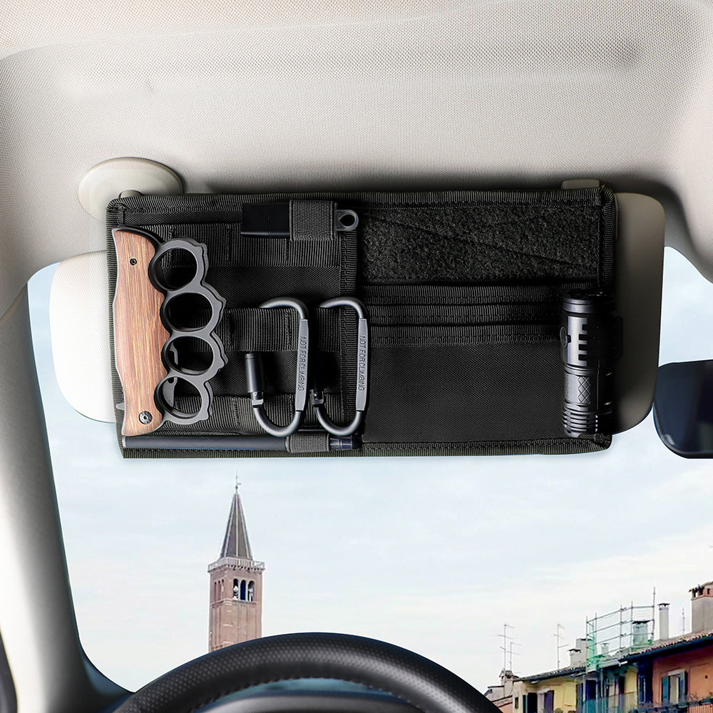 Black Car Sun Visor Organizer - Tactical Molle Storage Panel with Multi-Pocket Design 5