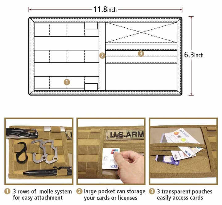 Khaki Car Sun Visor Organizer - Tactical Molle Storage Panel with Multi-Pocket Design 7