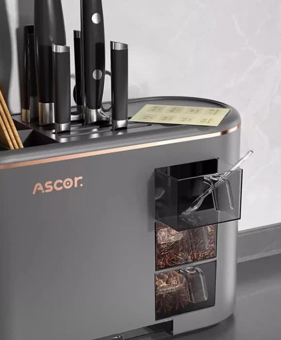 White All-in-One Kitchen Knife and Utensil Holder - Multi-Functional Organizer with Storage Drawers 5