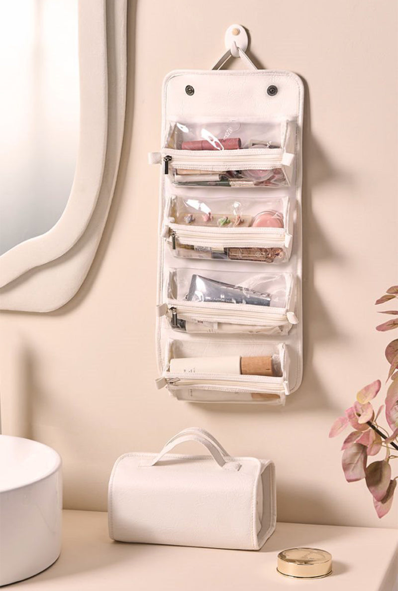 Brown Roll-Up Travel Makeup Bag - Compact Cosmetic Organizer with Multiple Compartments 5